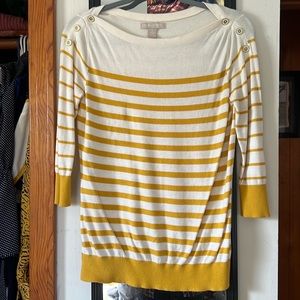 Banana Republic wide necked yellow and white stripe top